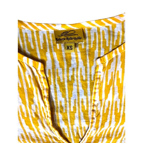 Roberta‎ Roller Rabbit Yellow White Tunic 100% Cotton Size XS Boho Resort Wear - Picture 3 of 5